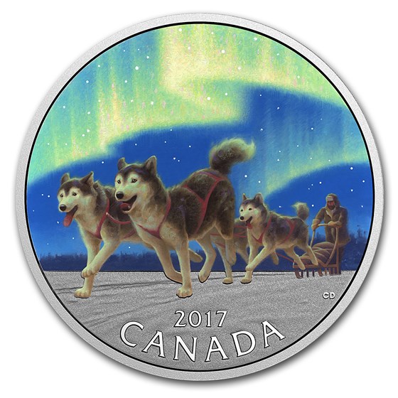 2017 Canada 1/2 oz Ag $10 Dog Sledding Under the Northern Lights 2017 Canada 1/2 oz Ag $10 Dog Sledding Under the Northern Lights